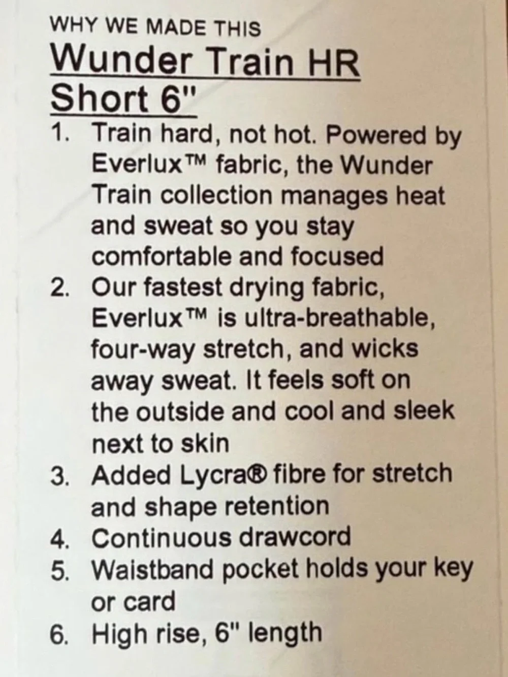 Lululemon Wonder Train HR Short 6”